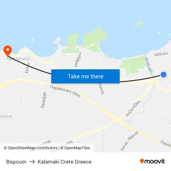 Βαρουσι to Kalamaki Crete Greece map