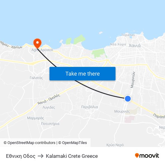 Εθνικη Οδος to Kalamaki Crete Greece map