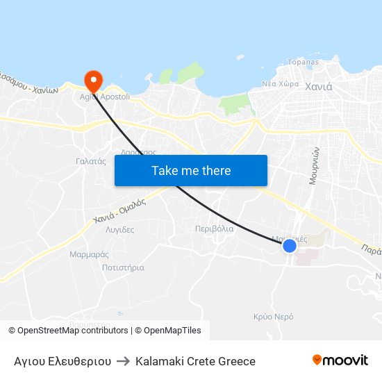 Αγιου Ελευθεριου to Kalamaki Crete Greece map