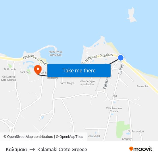 Καλαμακι to Kalamaki Crete Greece map