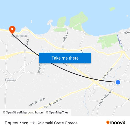 Γιαμπουλακη to Kalamaki Crete Greece map