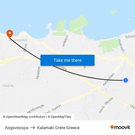 Λαχαναγορα to Kalamaki Crete Greece map