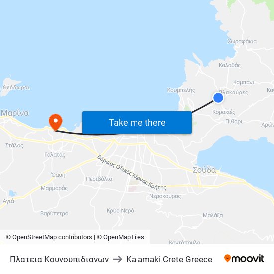 Πλατεια Κουνουπιδιανων to Kalamaki Crete Greece map