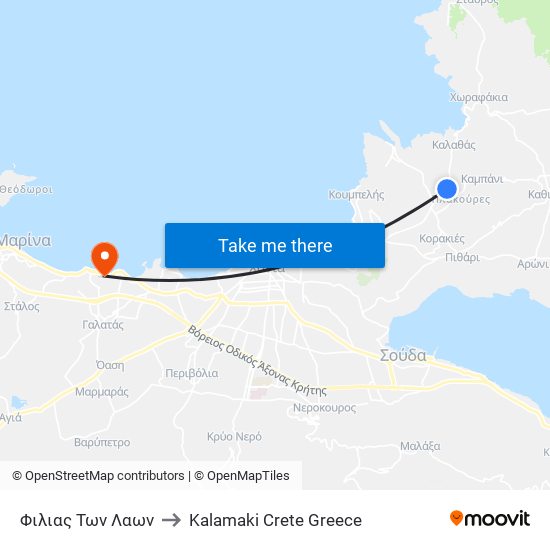 Φιλιας Των Λαων to Kalamaki Crete Greece map