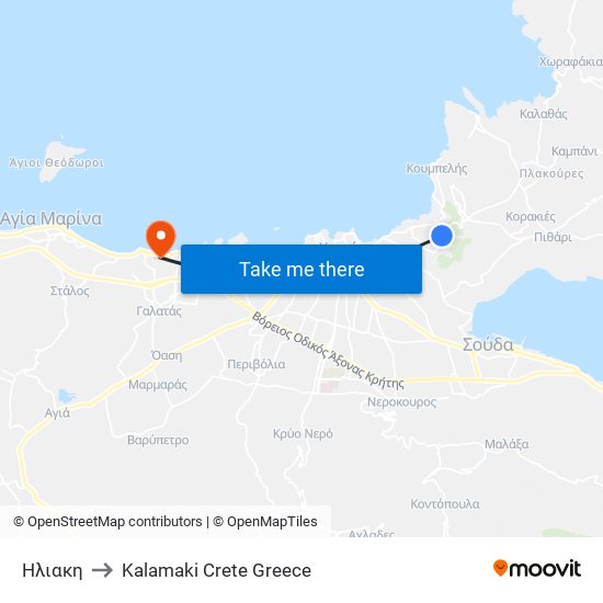 Ηλιακη to Kalamaki Crete Greece map