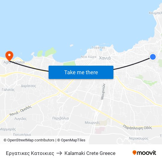 Εργατικες Κατοικιες to Kalamaki Crete Greece map