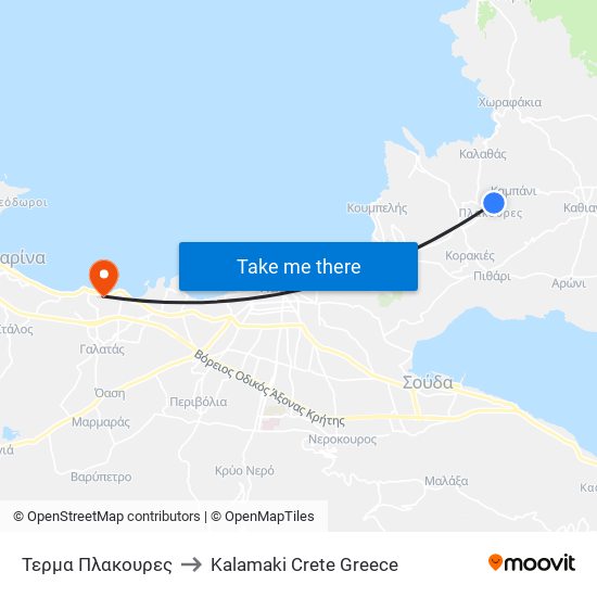 Τερμα Πλακουρες to Kalamaki Crete Greece map