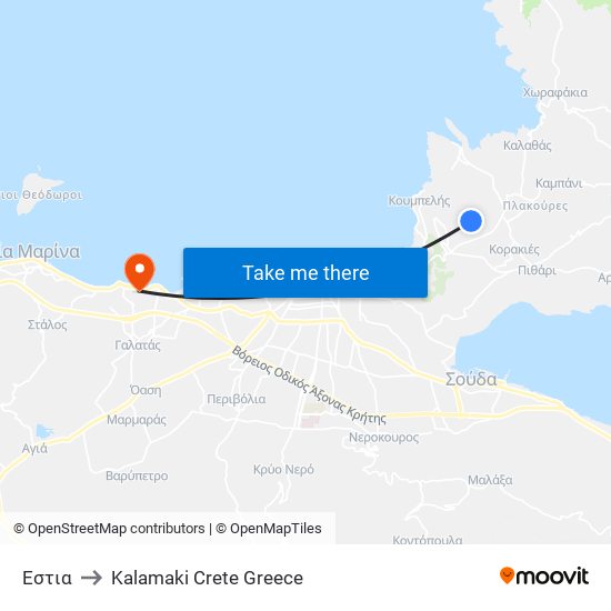 Εστια to Kalamaki Crete Greece map