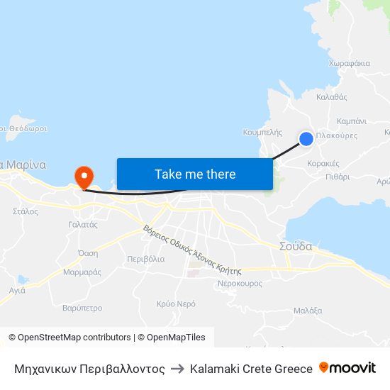 Μηχανικων Περιβαλλοντος to Kalamaki Crete Greece map