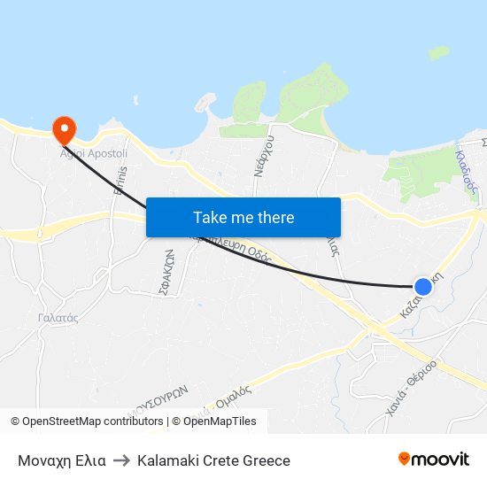 Μοναχη Ελια to Kalamaki Crete Greece map