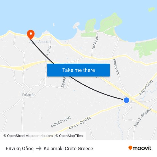 Εθνικη Οδος to Kalamaki Crete Greece map