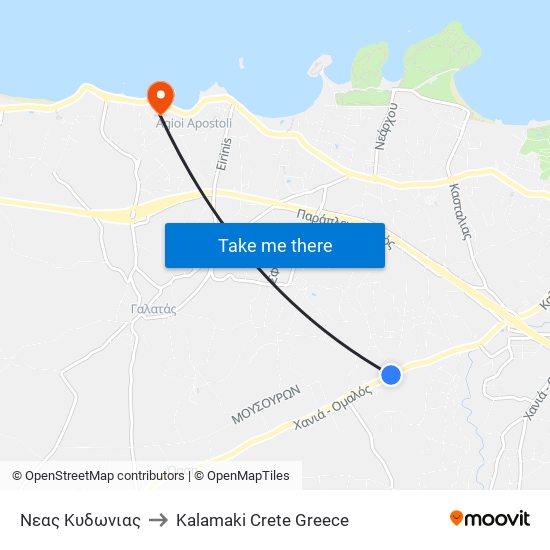 Νεας Κυδωνιας to Kalamaki Crete Greece map