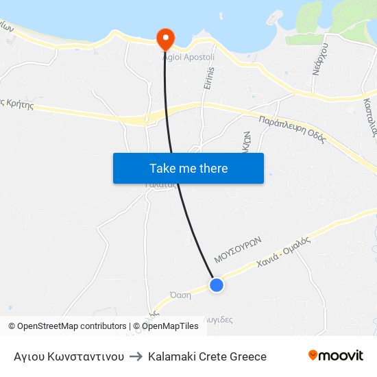 Αγιου Κωνσταντινου to Kalamaki Crete Greece map