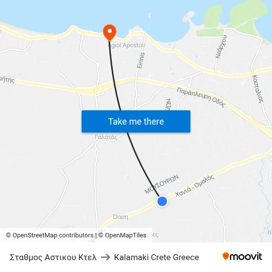 Urban Bus Station to Kalamaki Crete Greece map