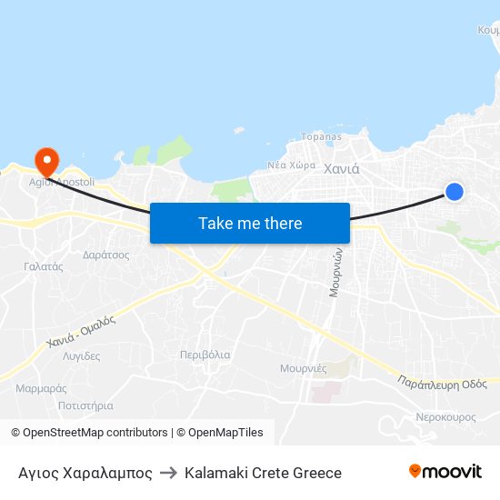 Αγιος Χαραλαμπος to Kalamaki Crete Greece map