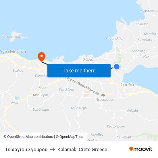 Γεωργιου Σγουρου to Kalamaki Crete Greece map