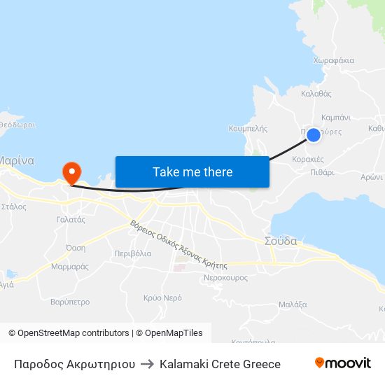 Παροδος Ακρωτηριου to Kalamaki Crete Greece map