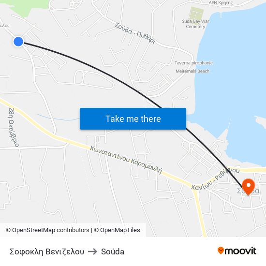 Σοφοκλη Βενιζελου to Soúda map
