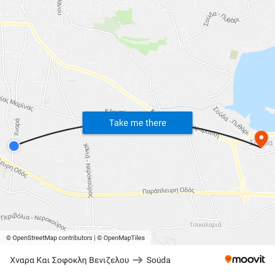 Χναρα Και Σοφοκλη Βενιζελου to Soúda map