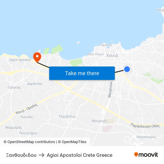 Ξανθουδιδου to Agioi Apostoloi Crete Greece map