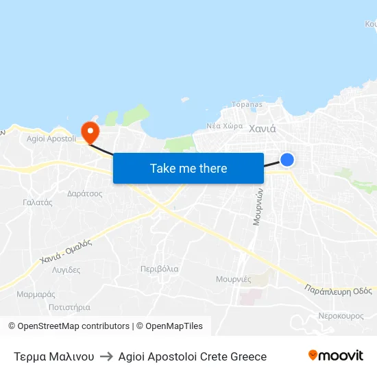 Malinos Terminal to Agioi Apostoloi Crete Greece map