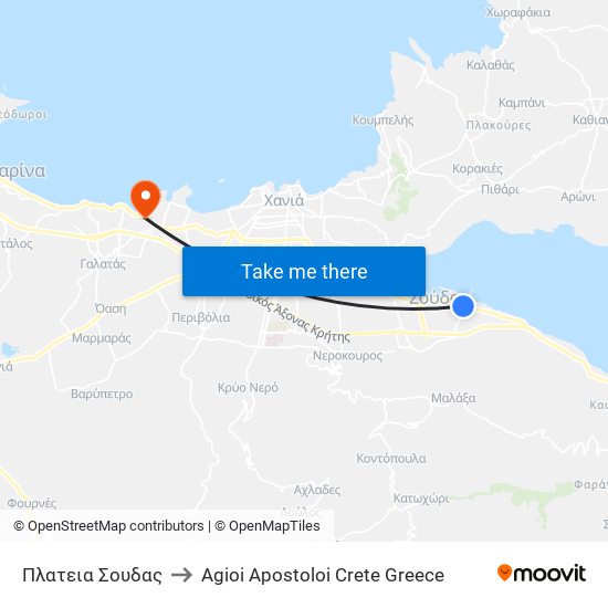 Πλατεια Σουδας to Agioi Apostoloi Crete Greece map