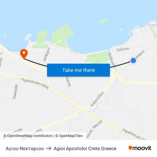 Αγιου Νεκταριου to Agioi Apostoloi Crete Greece map