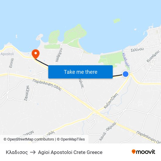 Κλαδισος to Agioi Apostoloi Crete Greece map