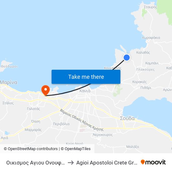 Οικισμος Αγιου Ονουφριου to Agioi Apostoloi Crete Greece map