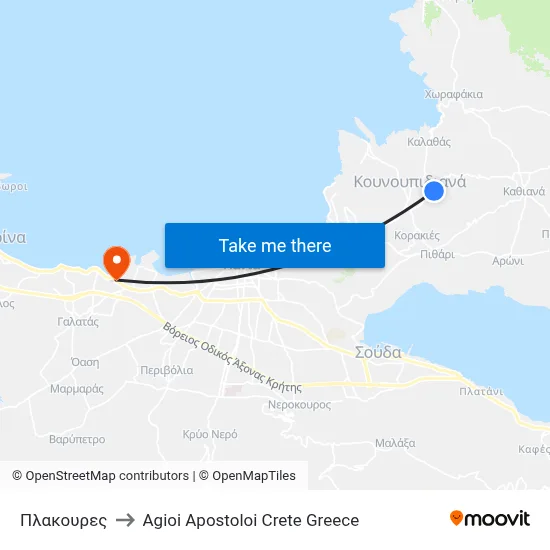 Plakoures to Agioi Apostoloi Crete Greece map