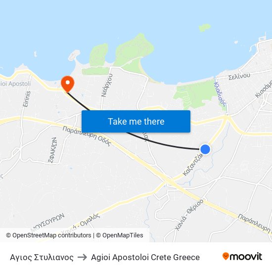 Αγιος Στυλιανος to Agioi Apostoloi Crete Greece map