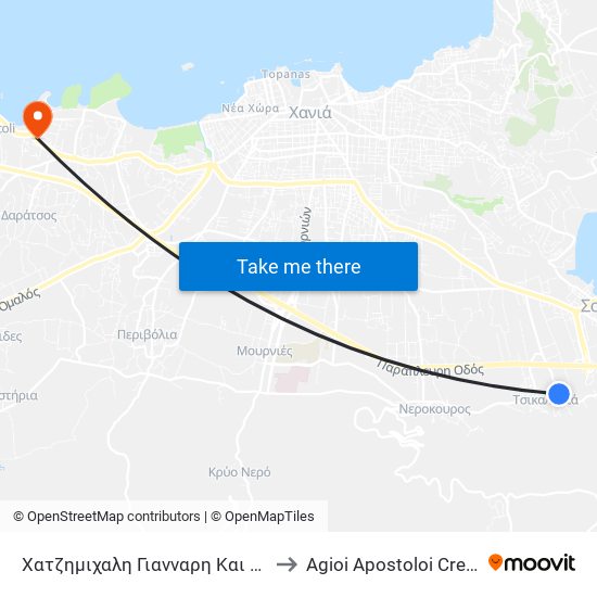 Χατζημιχαλη Γιανναρη Και Τσικαλαριων to Agioi Apostoloi Crete Greece map