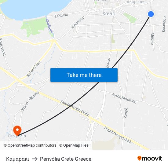 Καμαρακι to Perivólia Crete Greece map