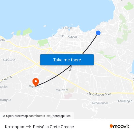 Κατσαμπα to Perivólia Crete Greece map