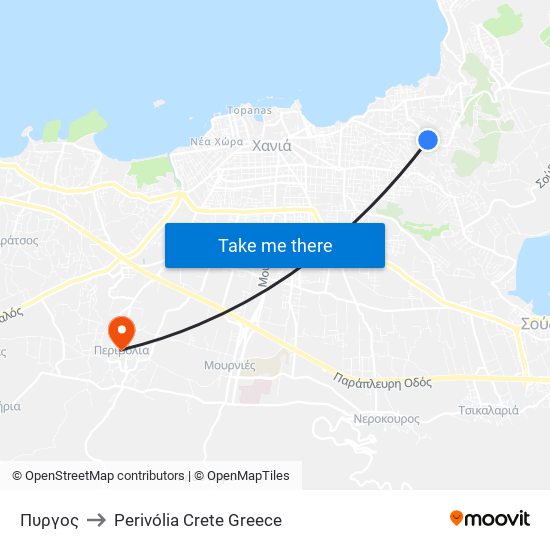 Πυργος to Perivólia Crete Greece map