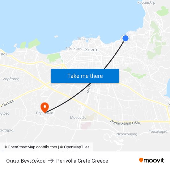 Οικια Βενιζελου to Perivólia Crete Greece map