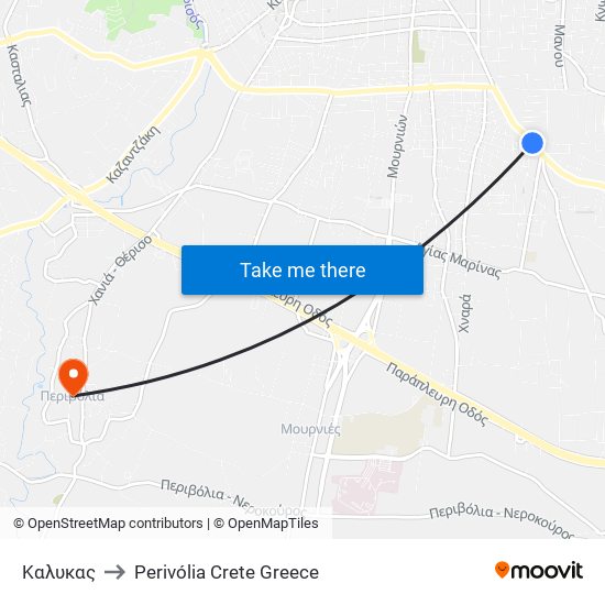 Καλυκας to Perivólia Crete Greece map