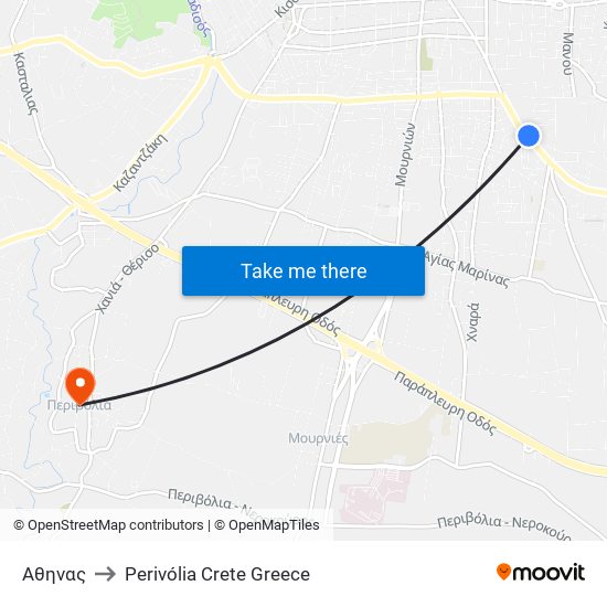 Αθηνας to Perivólia Crete Greece map