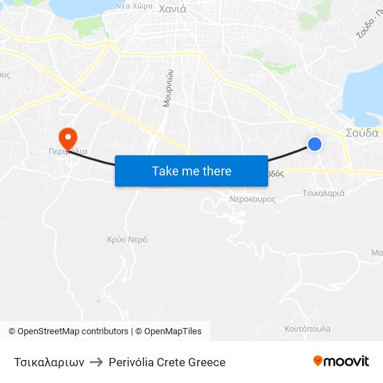 Τσικαλαριων to Perivólia Crete Greece map