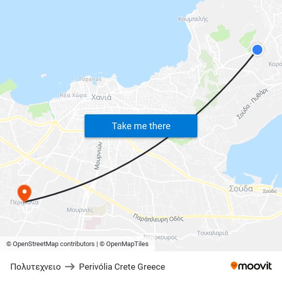 Πολυτεχνειο to Perivólia Crete Greece map