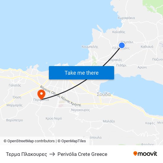 Τερμα Πλακουρες to Perivólia Crete Greece map