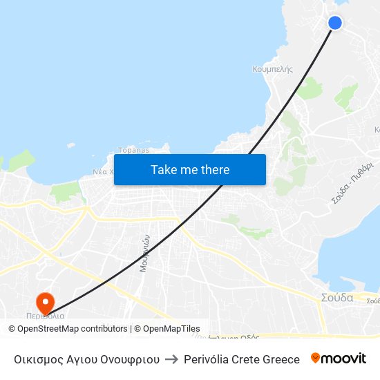 Οικισμος Αγιου Ονουφριου to Perivólia Crete Greece map