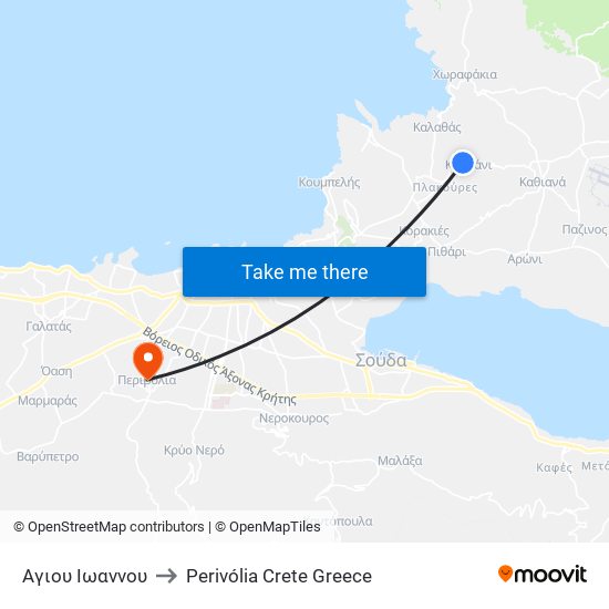 Αγιου Ιωαννου to Perivólia Crete Greece map