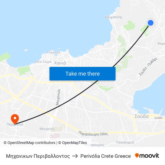 Μηχανικων Περιβαλλοντος to Perivólia Crete Greece map