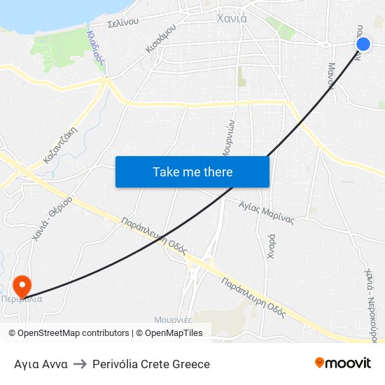 Αγια Αννα to Perivólia Crete Greece map