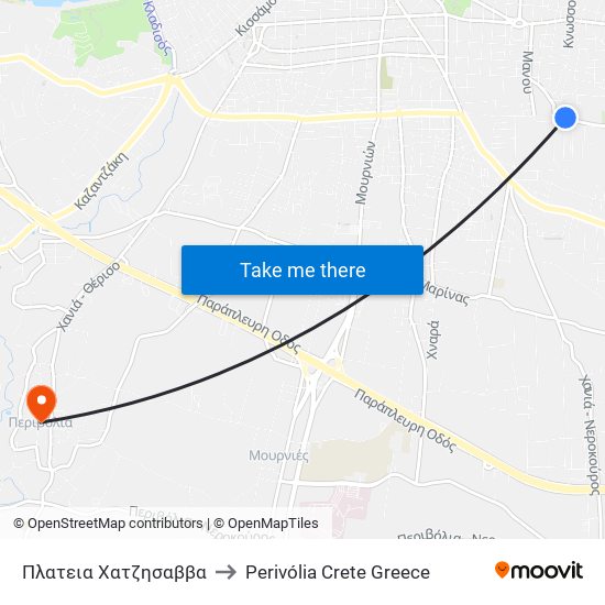 Πλατεια Χατζησαββα to Perivólia Crete Greece map