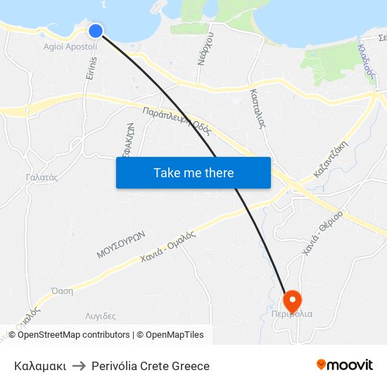 Καλαμακι to Perivólia Crete Greece map