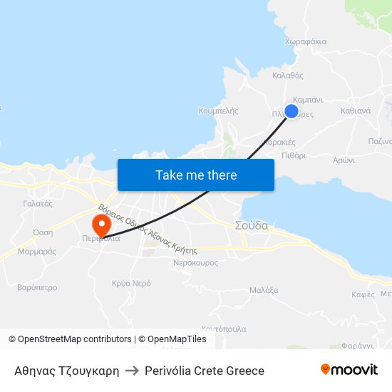 Αθηνας Τζουγκαρη to Perivólia Crete Greece map