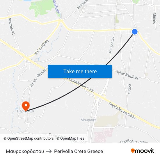 Μαυροκορδατου to Perivólia Crete Greece map