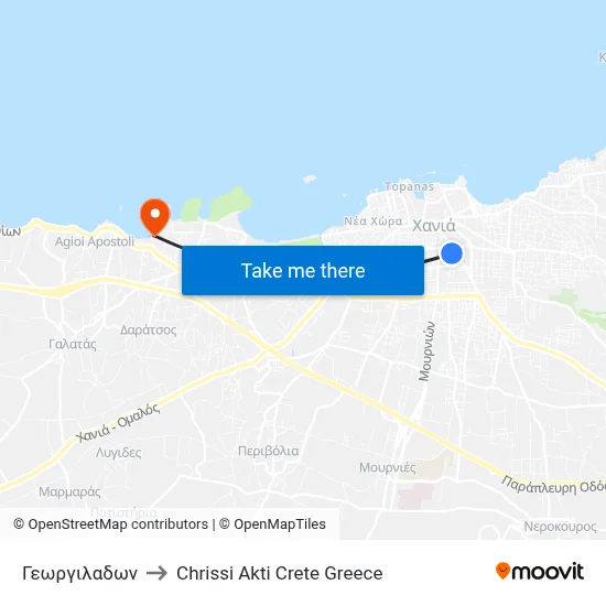 Georgiladon to Chrissi Akti Crete Greece map